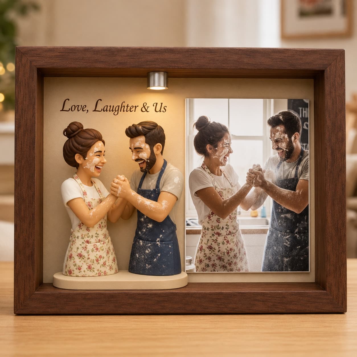 AI-generated sample design of a couple laughing while baking together