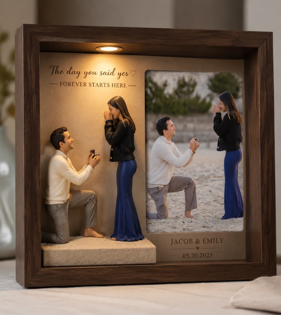 AI-generated sample design of a beach proposal keepsake frame