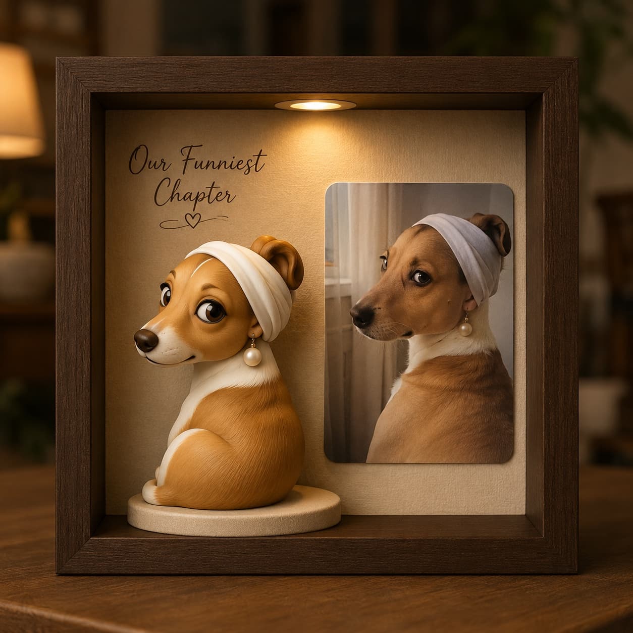 AI-generated sample design of a dog in a playful headband