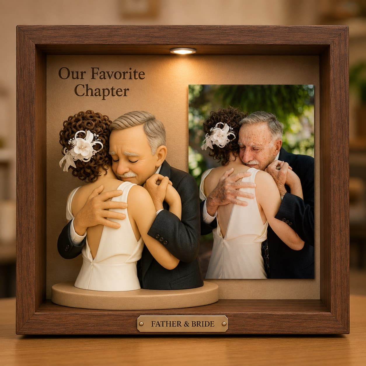 AI-generated sample design of a father embracing the bride on her wedding day