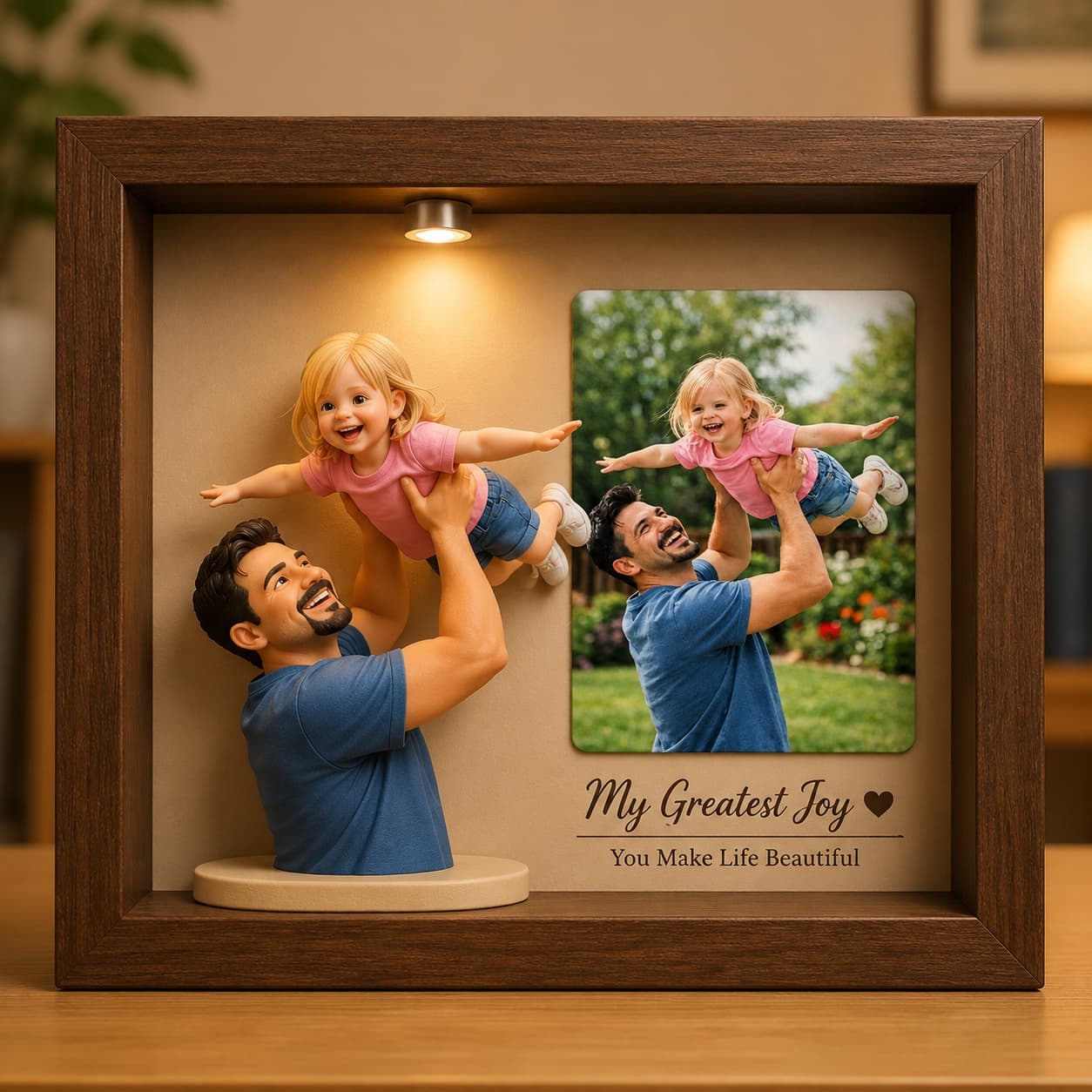 AI-generated sample design of a father lifting his laughing daughter