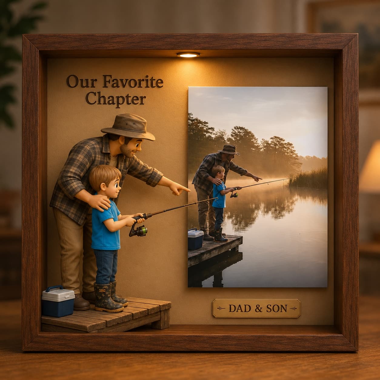 AI-generated sample design of a father and son fishing together