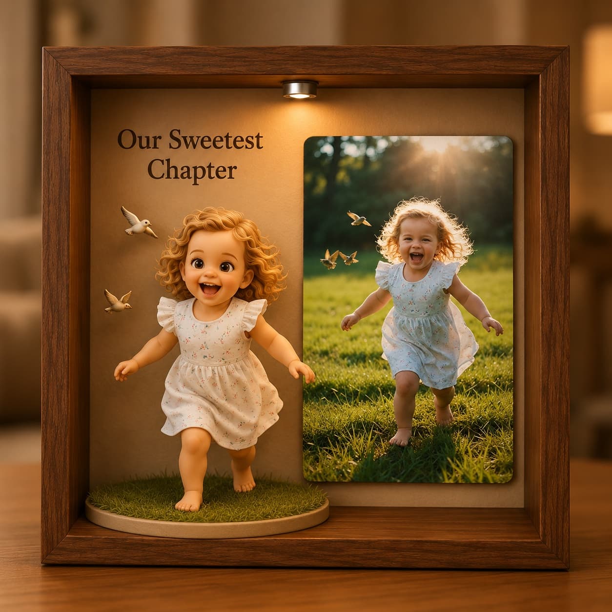 AI-generated sample design of a toddler taking happy first steps