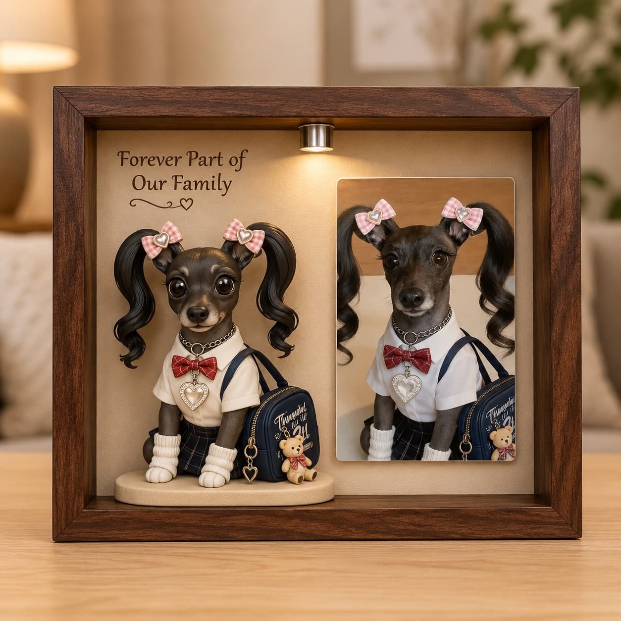 AI-generated sample design of a dressed-up dog with a playful hairstyle