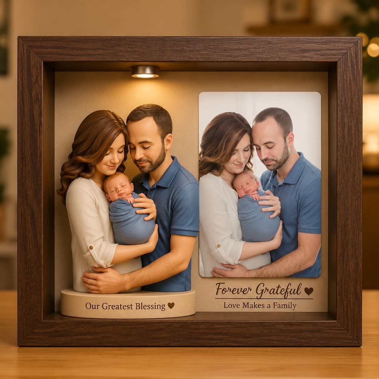 AI-generated sample design of parents smiling with their new baby
